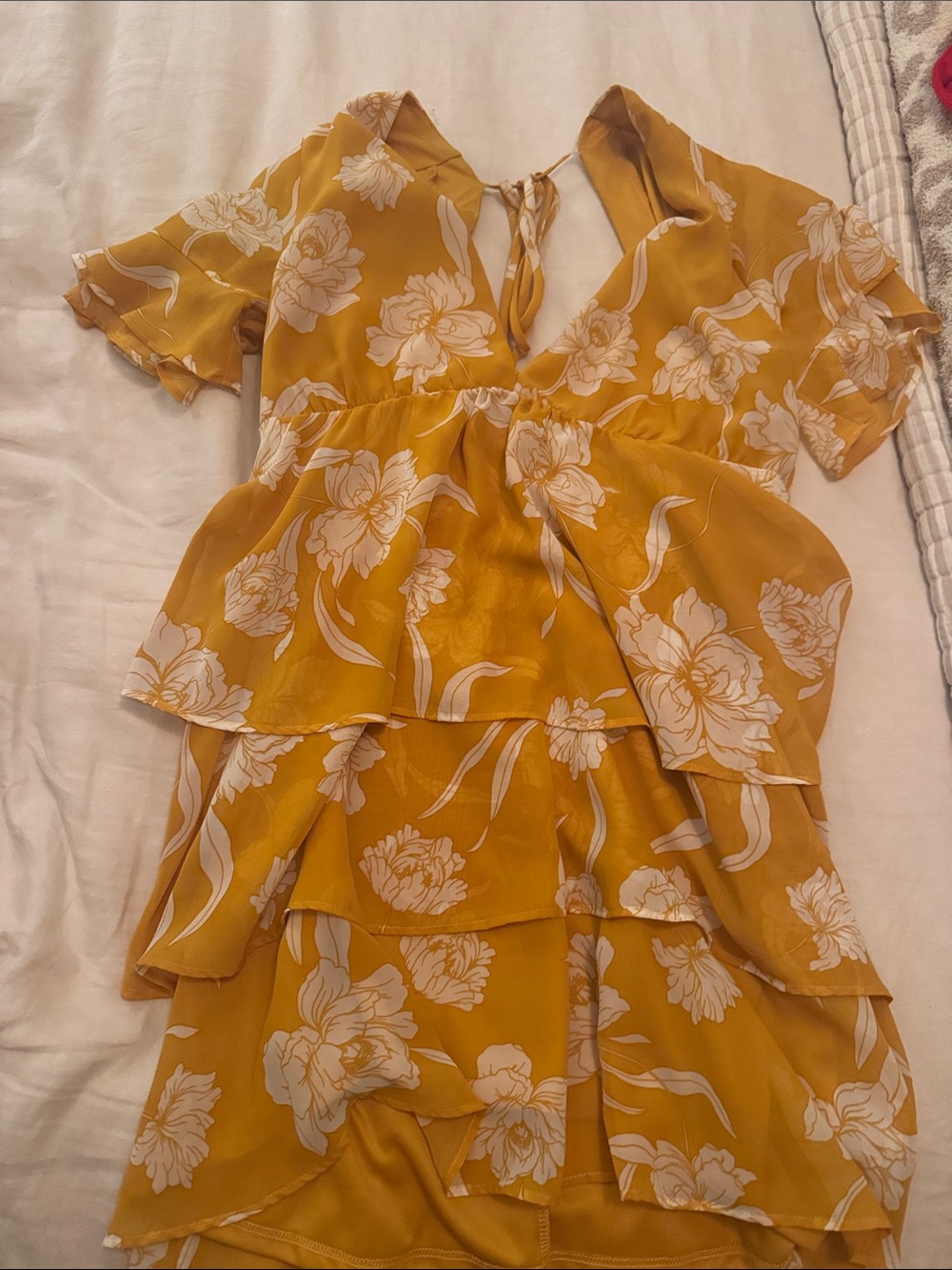 Show Me Your MuMu Yellow Floral Tiered Mini Dress